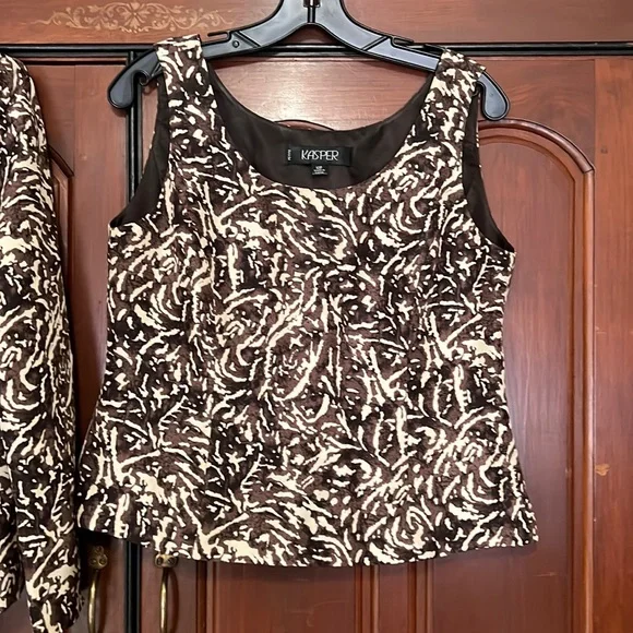 Kasper Vintage 2 Piece Set Blazer And Tank Top Brown & Cream Set 10P - Picture 6 of 14